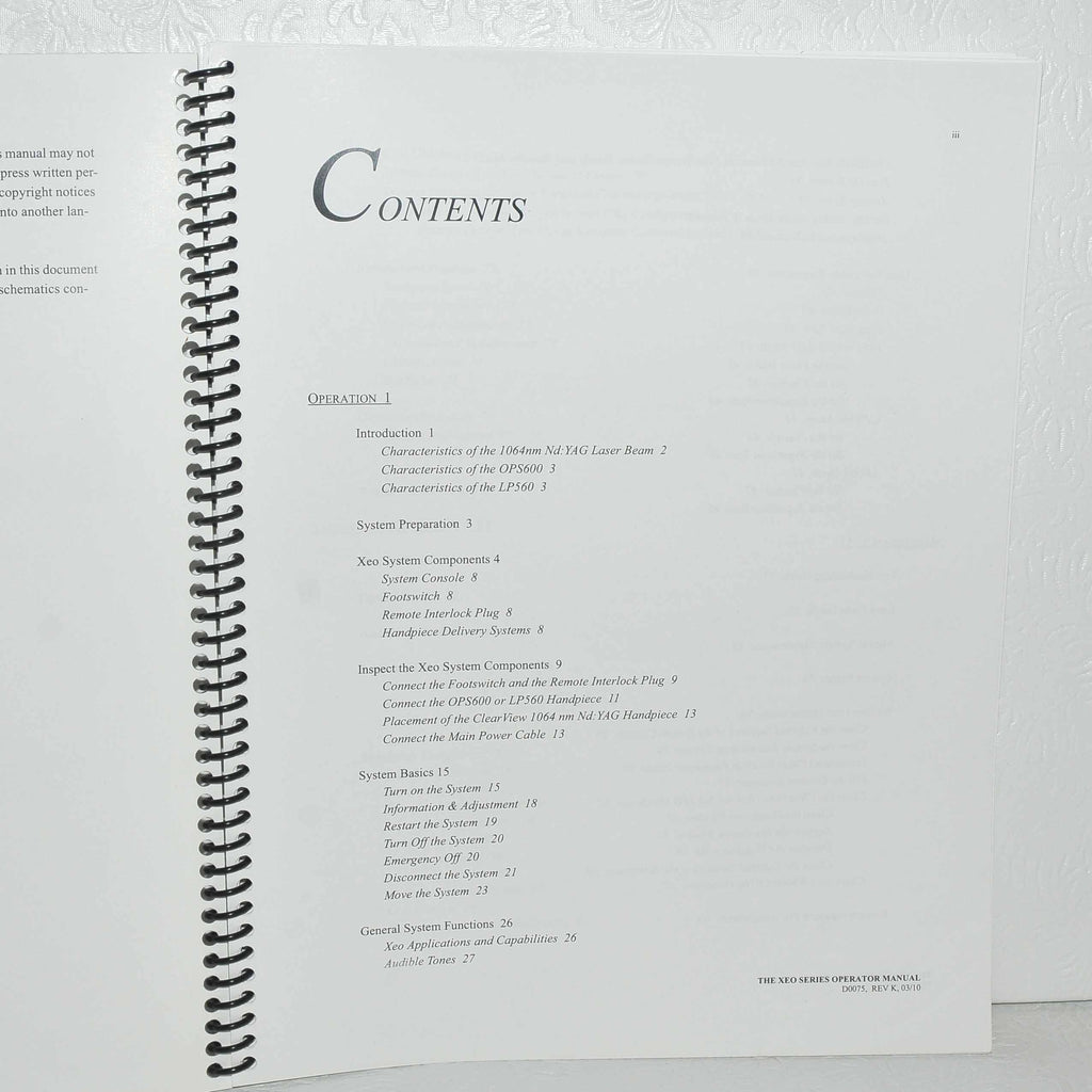 Cutera XEO Laser Operator Manual CoolGlide SA Genesis Plus Operator User Guide
