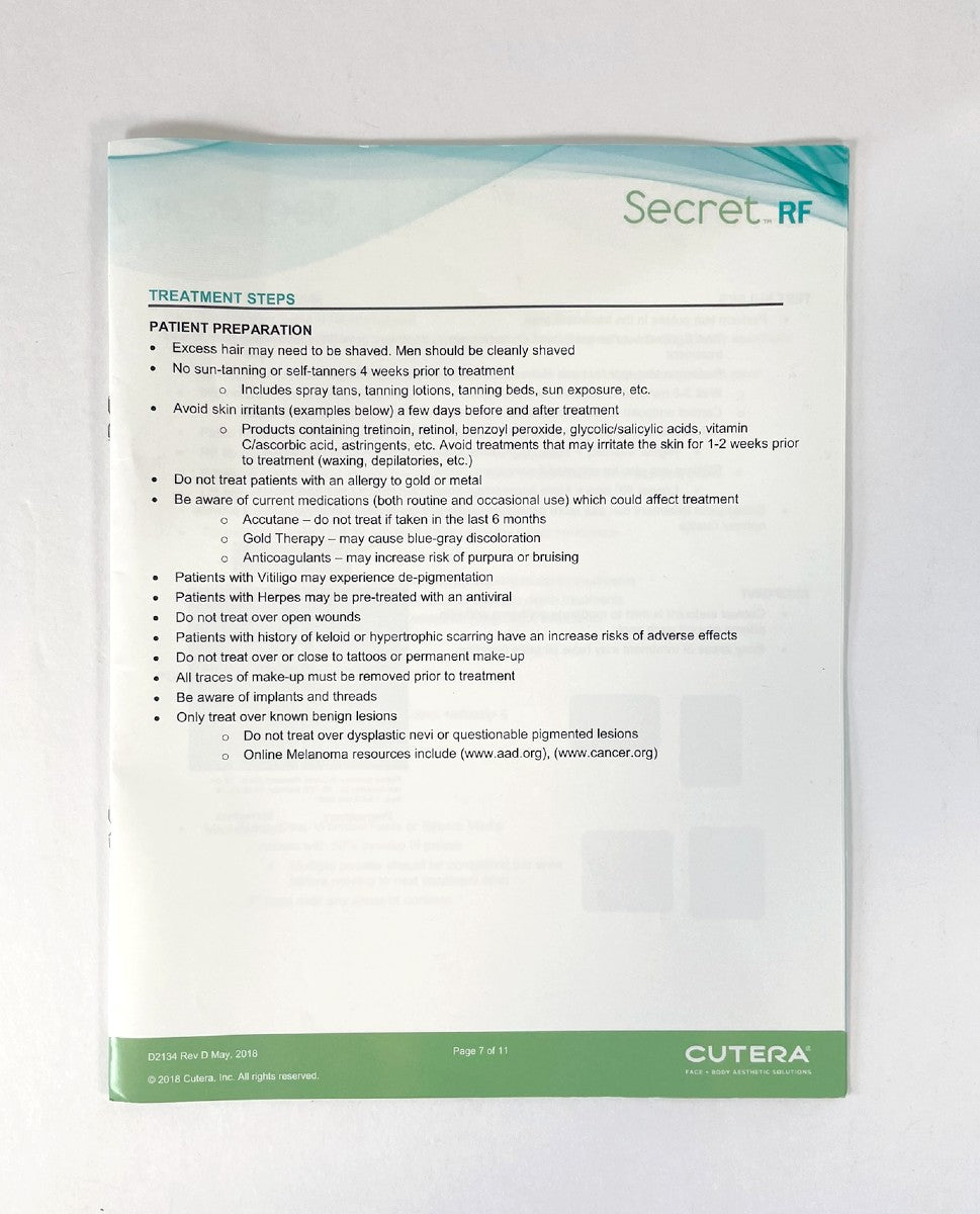 CUTERA Secret RF TREATMENT GUIDELINES D2134 Rev D EXP 2018 - rf