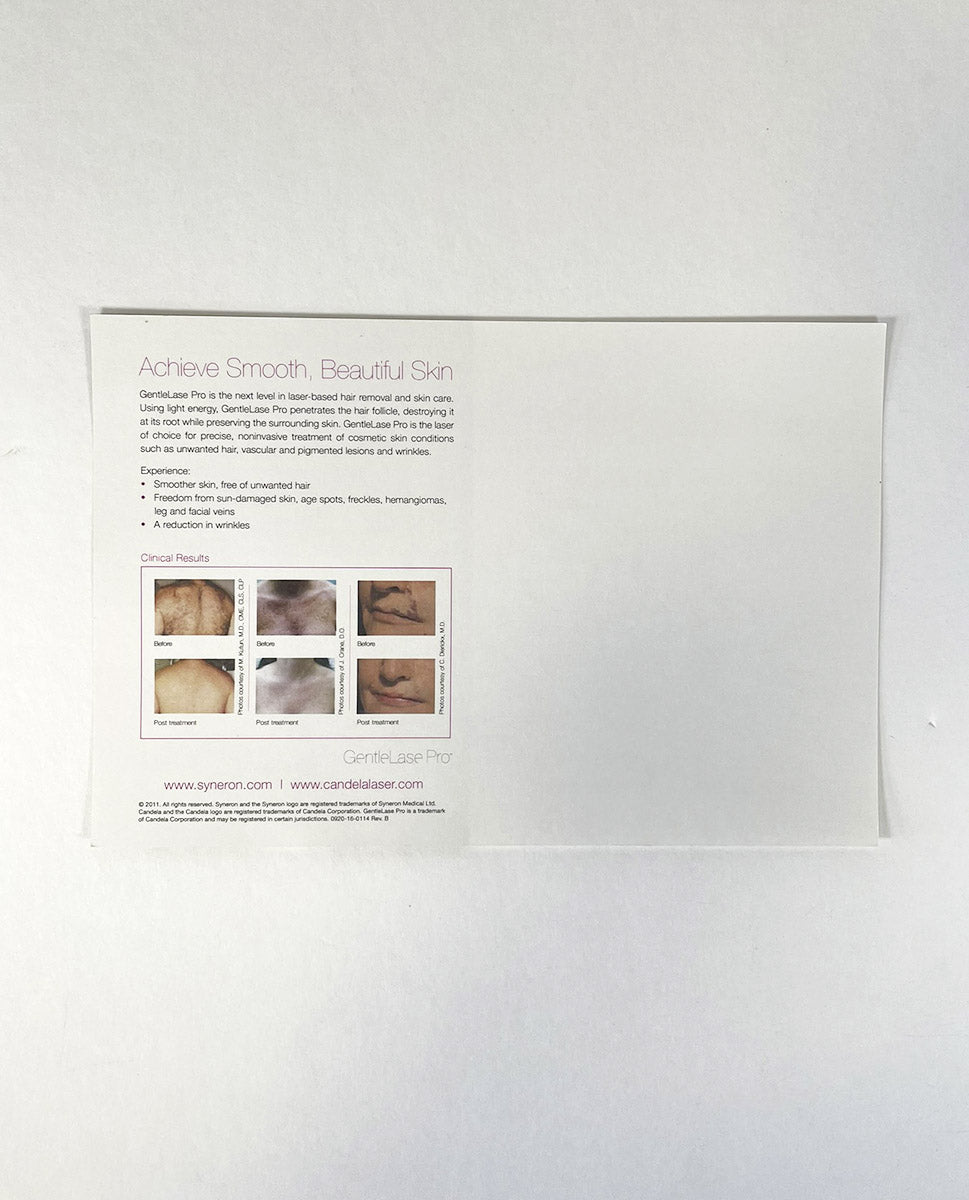 Candela GentleLase Pro Laser Hair Removal 2011 0920-16-0114 Rev. B -1folder