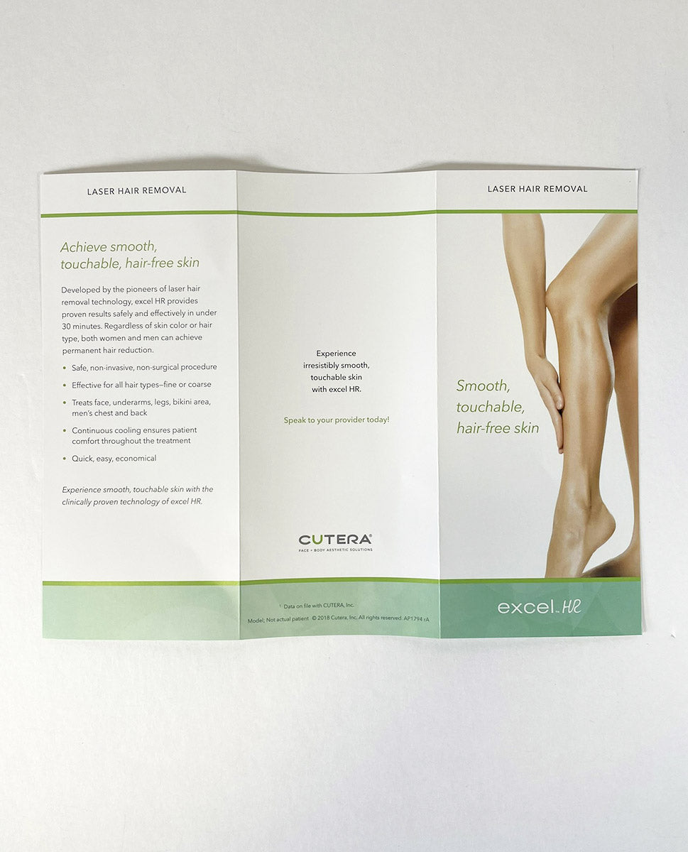 Cutera Laser Hair Removal Smooth, Touchable, Hair-Free Skin Excel HR Brochures x50 2018 AP1794 rA -25pcs