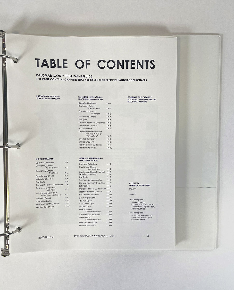 Palomar Icon Laser IPL System Treatment Guidelines Manual 2500-0014-B