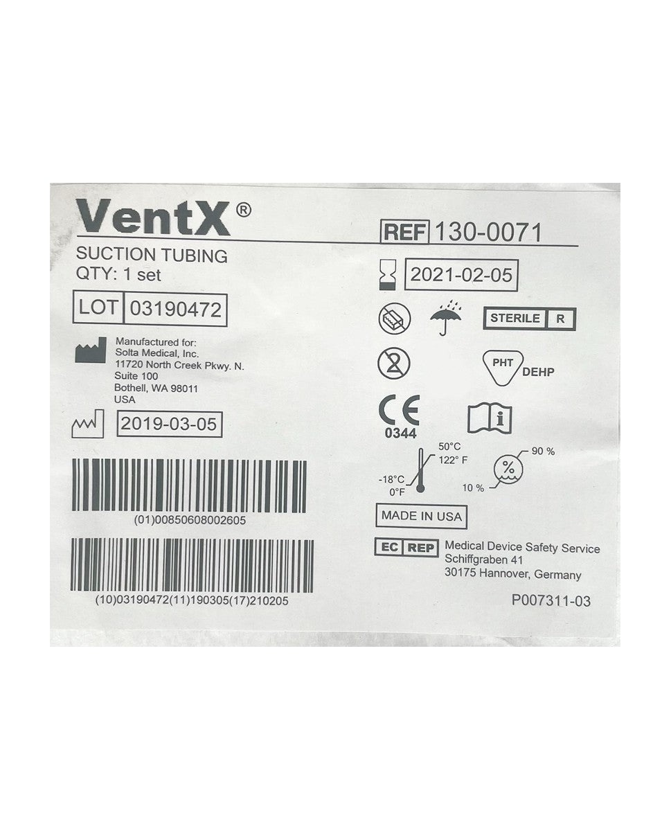 VentX, Suction Tubing, P/N P007311-03, REF 130-0071, EXP:2021