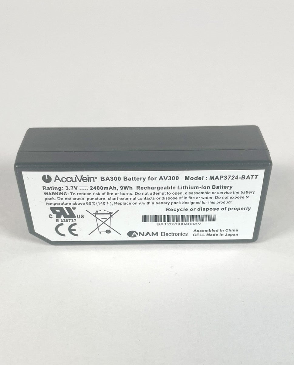 AccuVein, VA300 Battery for AV300, Model: MAP3724-BATT, Rating 3.7 V, 2400 mAh, Rechargeable Lithium-ion Battery