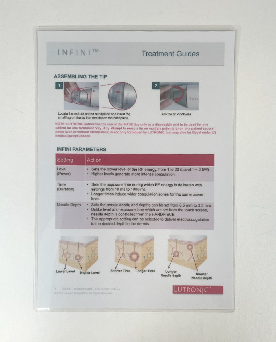 LUTRONIC, INFINI, Treatment Guides – 4100152600 / Rev 0.2, 2013 (2 sheets)