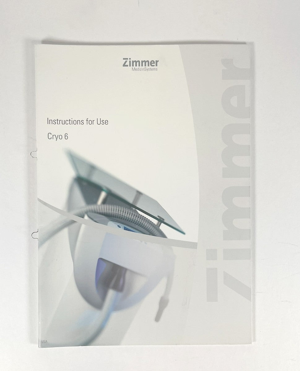 Zimmer User Instructions for Use Cryo 6 Chiller Cryo6 Guide Manual