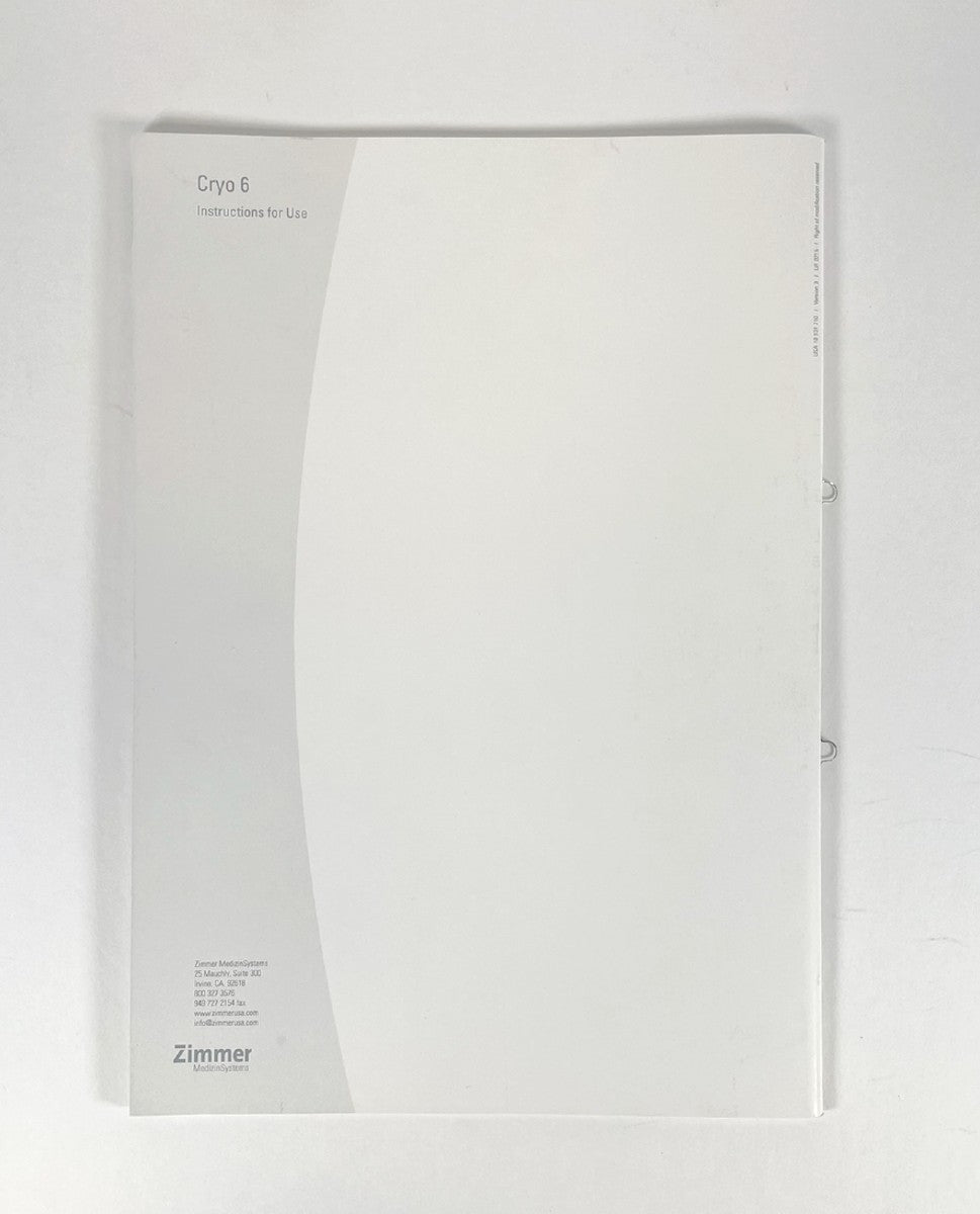Zimmer User Instructions for Use Cryo 6 Chiller Cryo6 Guide Manual