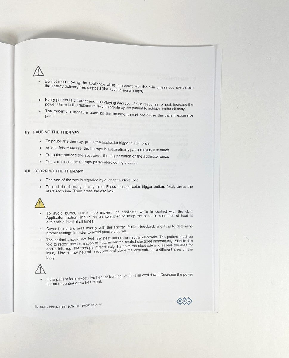 BTL EMTONE, OPERATOR’S MANUAL, 084-80MANENUS01102