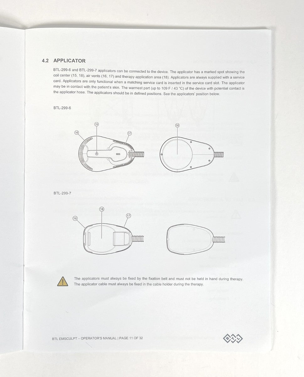 BTL, EMSCULPT, OPERATOR’S MANUAL, P/N 799-80MAN2166ENUS01105-1,