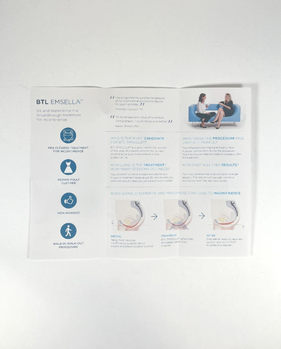 BTL Emsella Say No To Incontinence Office Marketing Info Brochures x50