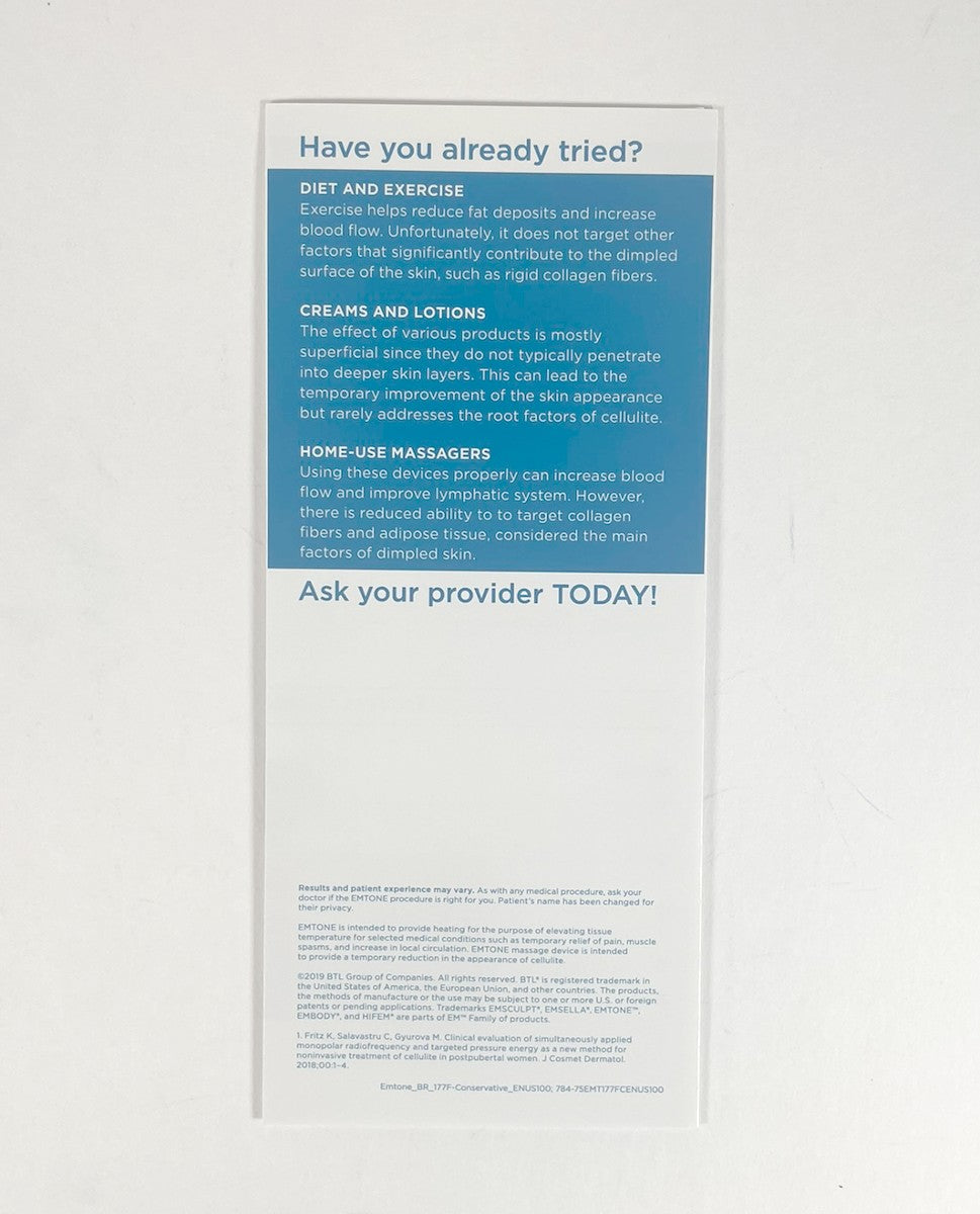 BTL Emtone Brochure Toned Not Tex Tured Non-Invasive No Downtime Pack 23 pieces