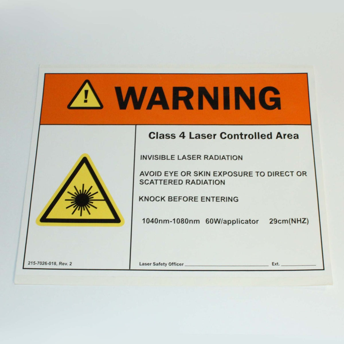 Warning Class 4 Laser Safety Danger Sign 60W Nd:YAG 1064nm 8.5x11 Adhesive Decal