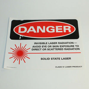 Warning Class 4 Laser Safety Danger Sign Solid State Laser 8.5x11 Adhesive Decal