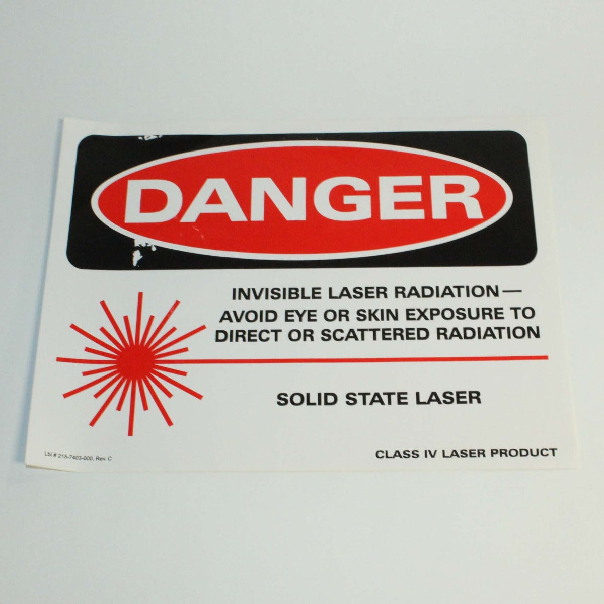 Warning Class 4 Laser Safety Danger Sign Solid State Laser 8.5x11 Adhesive Decal