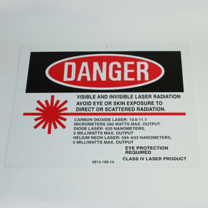 Class IV Laser Safety Danger Sign CO2 Diode Helium Neon 8.5x11, Single