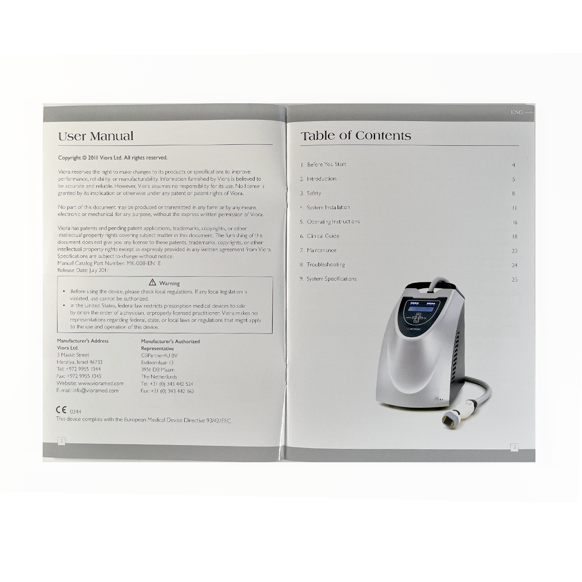 VIORA REACTION, User Manual, “The new generation in body contouring & skin tightening” P/N MK-008-EN E