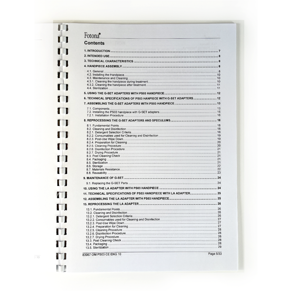 Fotona, OPERATOR MANUAL, Er:YAG Optical Handpiece, Model: PS03, 83967 CE ENG 10