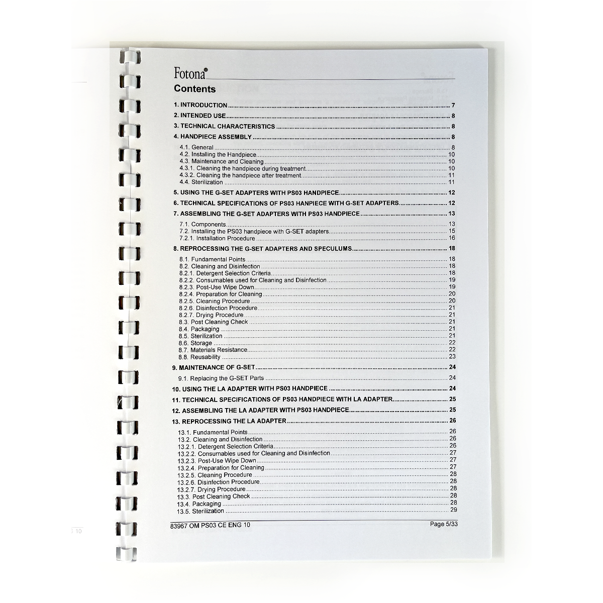 Fotona, OPERATOR MANUAL, Er:YAG Optical Handpiece, Model: PS03, 83967 CE ENG 10