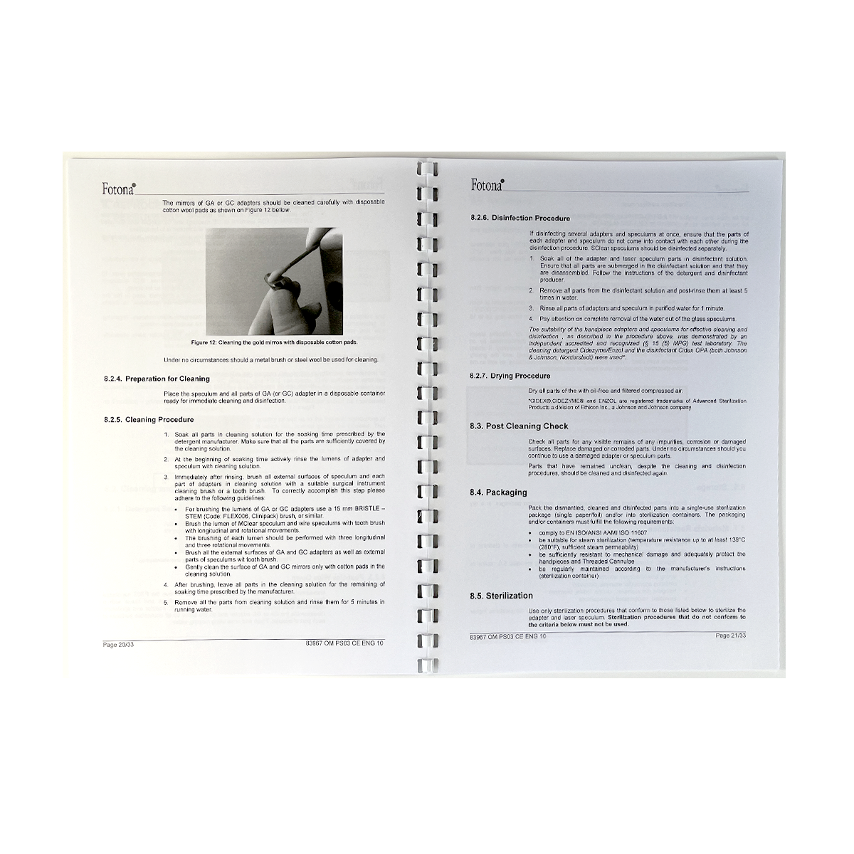 Fotona, OPERATOR MANUAL, Er:YAG Optical Handpiece, Model: PS03, 83967 CE ENG 10