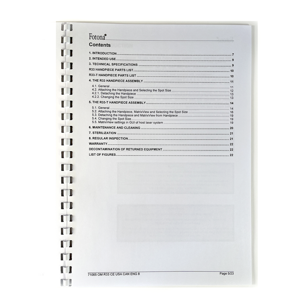 Fotona, OPERATOR MANUAL, Er:YAG Optical Handpiece, Model: R33, R33-T, 71065 CE USA CAN ENG 8