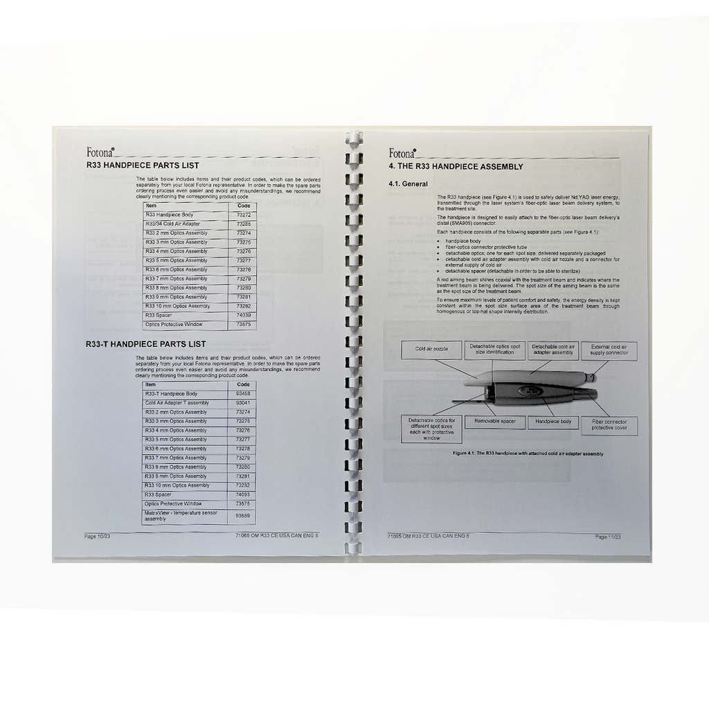 Fotona, OPERATOR MANUAL, Er:YAG Optical Handpiece, Model: R33, R33-T, 71065 CE USA CAN ENG 8