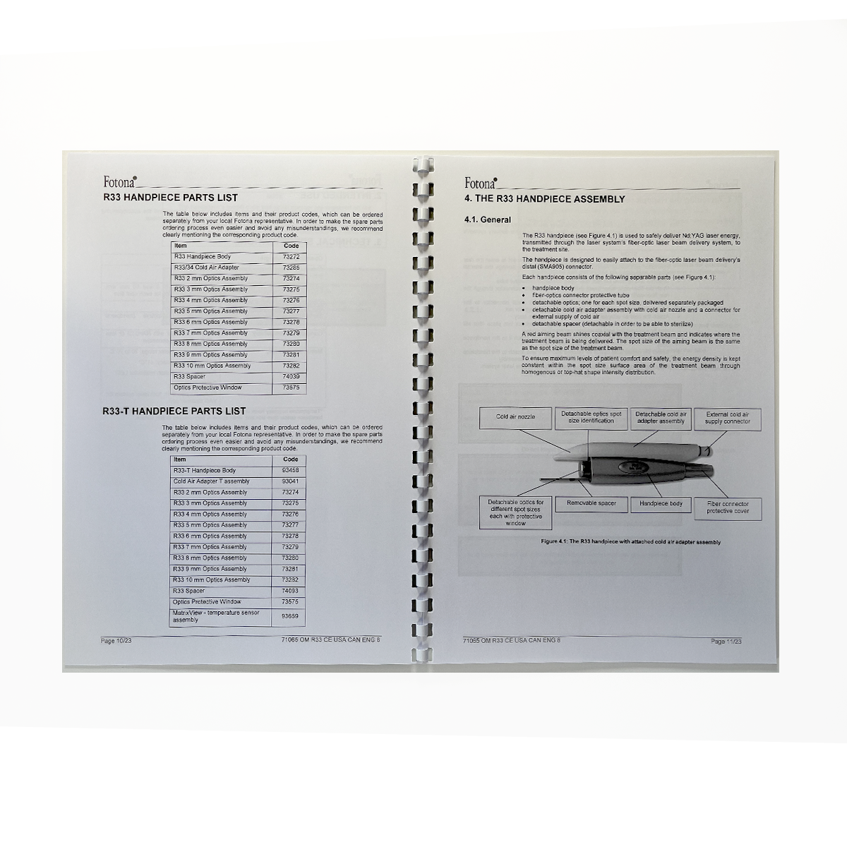Fotona, OPERATOR MANUAL, Er:YAG Optical Handpiece, Model: R33, R33-T, 71065 CE USA CAN ENG 8