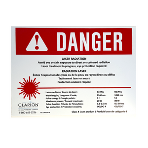 CLARION, Laser Radiation Danger Adhesive Sticker, Class 4 laser Product, P/N CM-05209-00