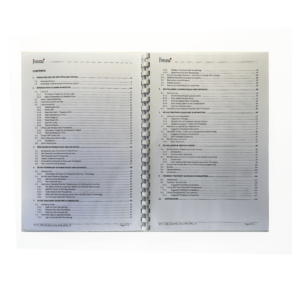Fotona, Applications Manual, Er:YAG and Nd:YAG Laser in Dermatology and Aesthetic Medicine, Dynamis/Spectro Line, 91711 CAN ENG 12