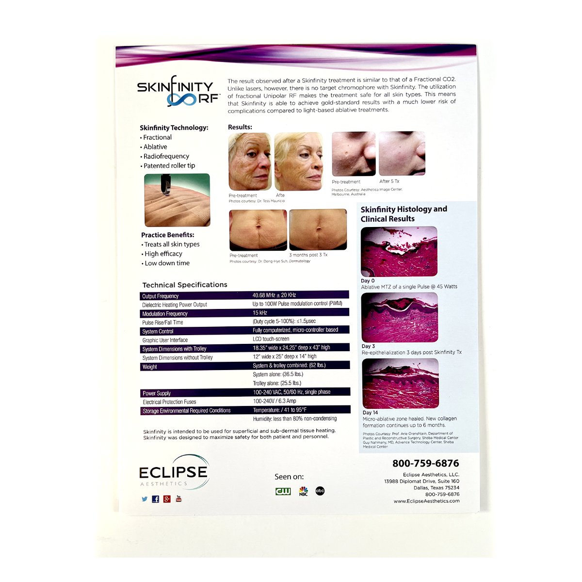 Eclipse Skinfinity RF Infinitely Better Skin Fractional - Ablative - Radiofrequency Brochure (2 pieces)