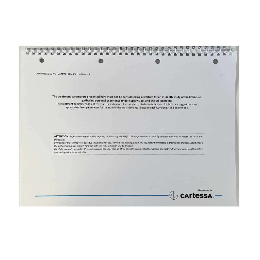 Cartessa DenaVe Laser System 585 nm - Focussing Handpieces Application Charts DGM001382.00