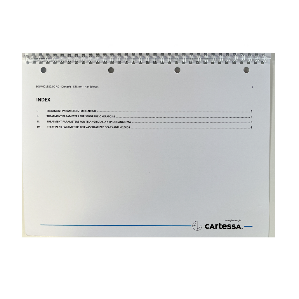 Cartessa DenaVe Laser System 585 nm - Focussing Handpieces Application Charts DGM001382.00