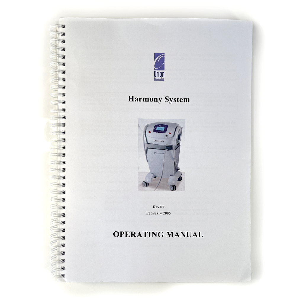 Orion Lasers Inc Harmony System Operating Manual Rev 07