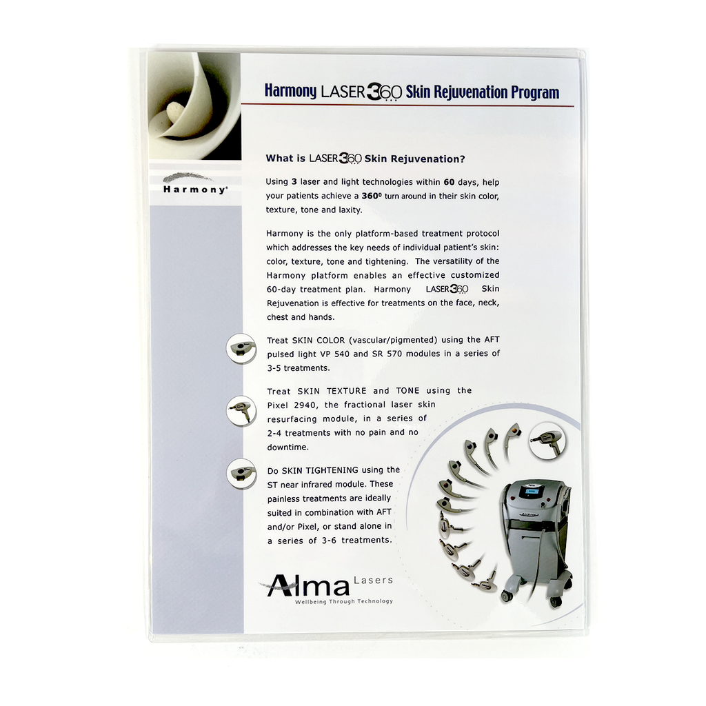 Alma Lasers, Harmony LASER 360, Skin Rejuvenation Program, introducing guide, P/N: PBHA12100601, laminated sheet