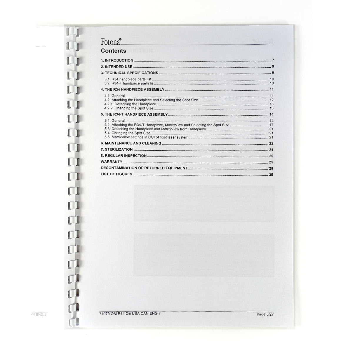 Fotona, OPERATOR MANUAL, Nd: YAG OPTICAL HANDPIECE, Model: R34, R34-T, 71070 CE USA CAN ENG 7