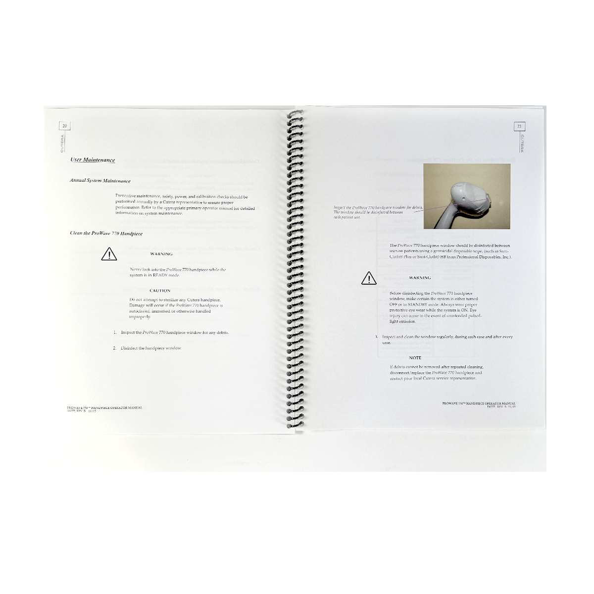 CUTERA, Pro Wave 770 Handpiece, Operator Manual, P/N D0277 REV.B 11/05