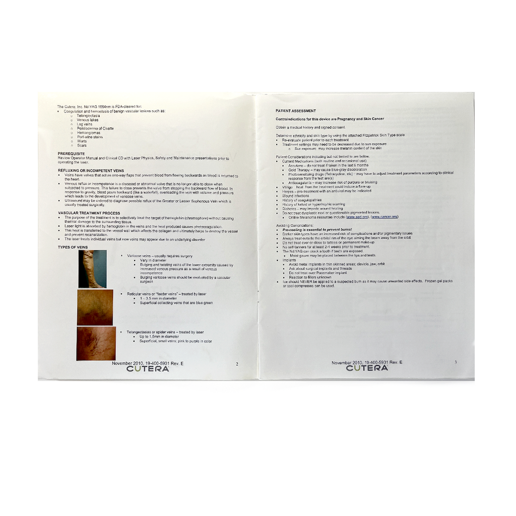 Cutera Excel, Vascular Treatment Guidelines, 19-400-5931 Rev. E, November 2010