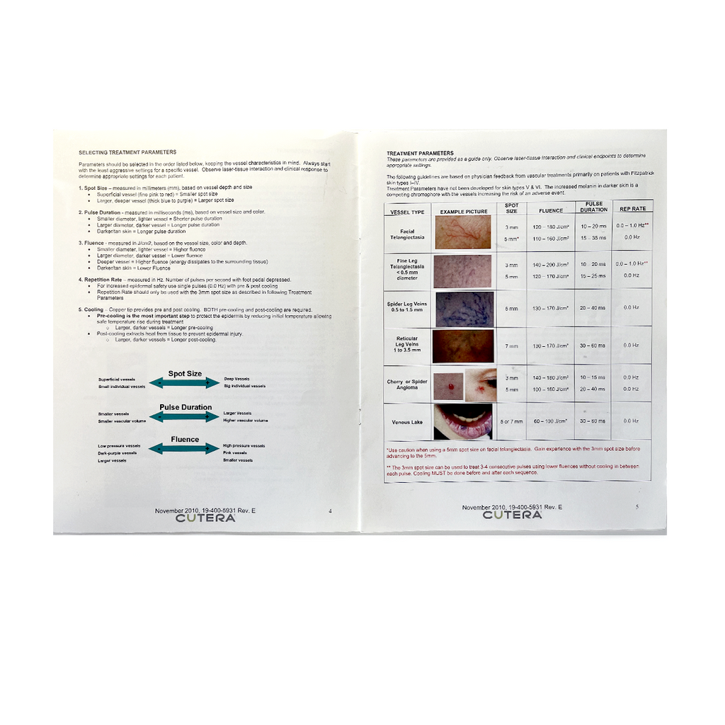 Cutera Excel, Vascular Treatment Guidelines, 19-400-5931 Rev. E, November 2010
