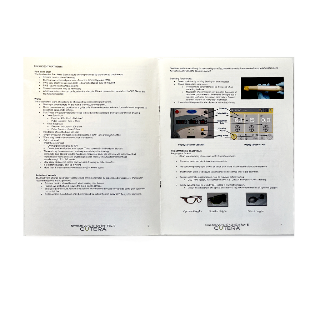 Cutera Excel, Vascular Treatment Guidelines, 19-400-5931 Rev. E, November 2010