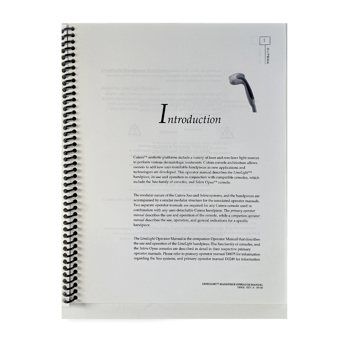 CUTERA, LimeLight Handpiece Operator Manual, P/N: D0436, Rev. A, Sep 2006