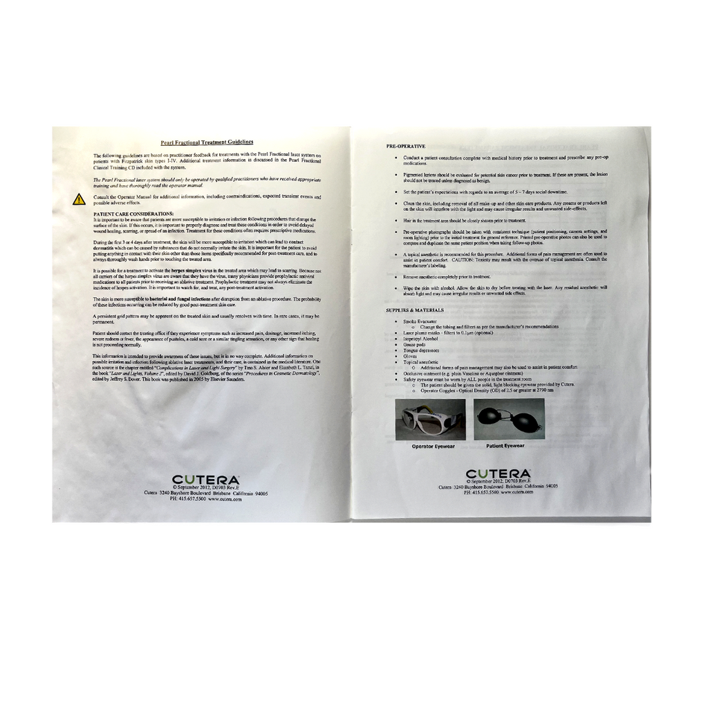 CUTERA, Pearl fractional, treatment Guidelines, D0703 Rev. E, September 2012