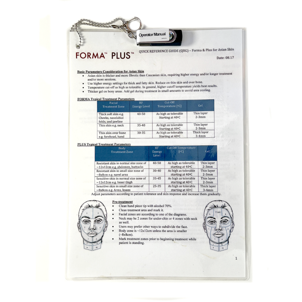 Operator Manual, FORMA PLUS, Quick reference guide (QRG) – Forma & Plus for Asian Skin, BodyFX MiniFX, Quick reference guide (QRG) for Asian Skin BodyFX & MiniFX, EXP 2017