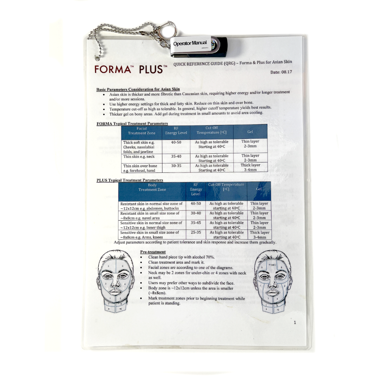 Operator Manual, FORMA PLUS, Quick reference guide (QRG) – Forma & Plus for Asian Skin, BodyFX MiniFX, Quick reference guide (QRG) for Asian Skin BodyFX & MiniFX, EXP 2017