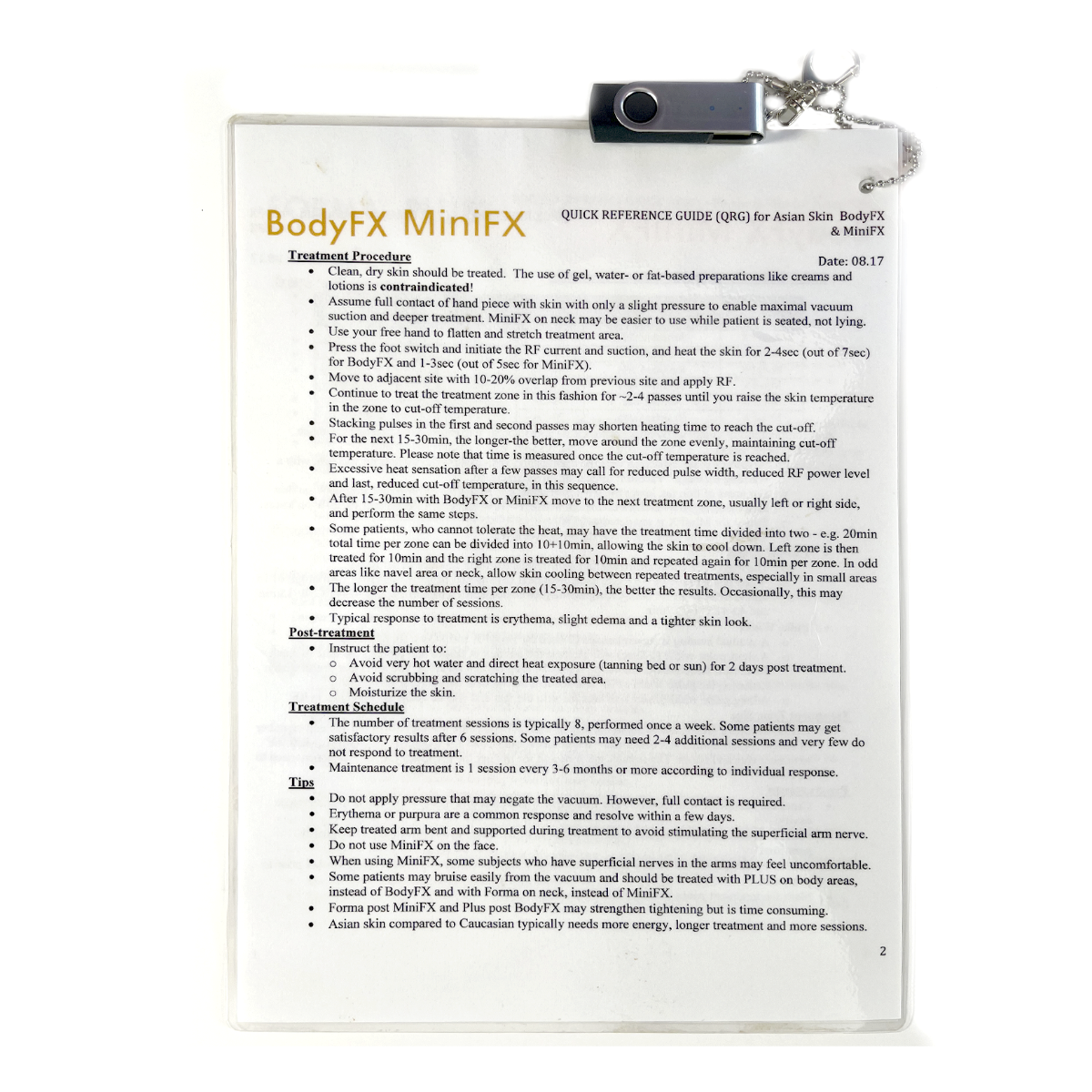 Operator Manual, FORMA PLUS, Quick reference guide (QRG) – Forma & Plus for Asian Skin, BodyFX MiniFX, Quick reference guide (QRG) for Asian Skin BodyFX & MiniFX, EXP 2017