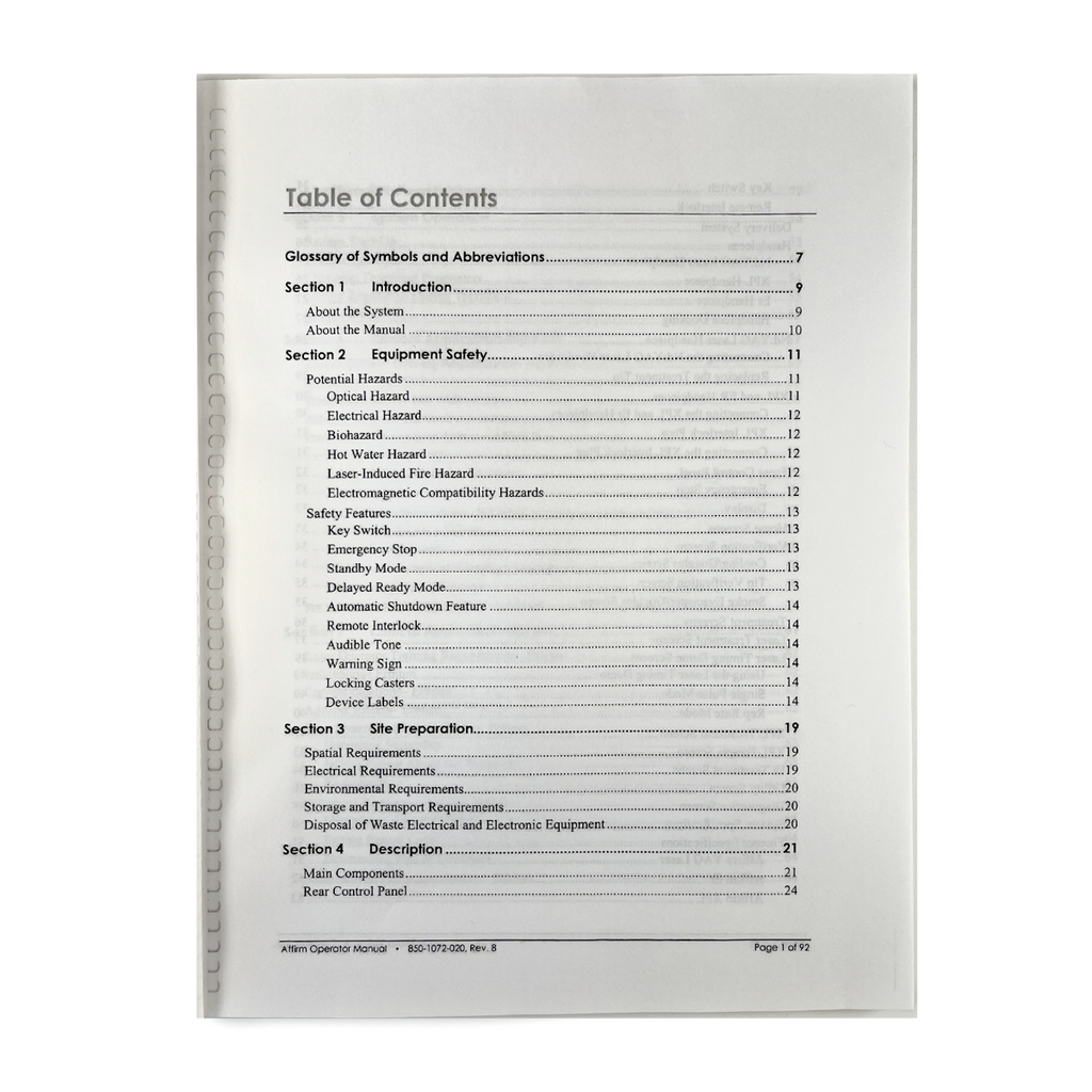 Cynosure Affirm, Anti-Aging Workstation, Operator Manual P/N 850-1072-020. Rev.8-1