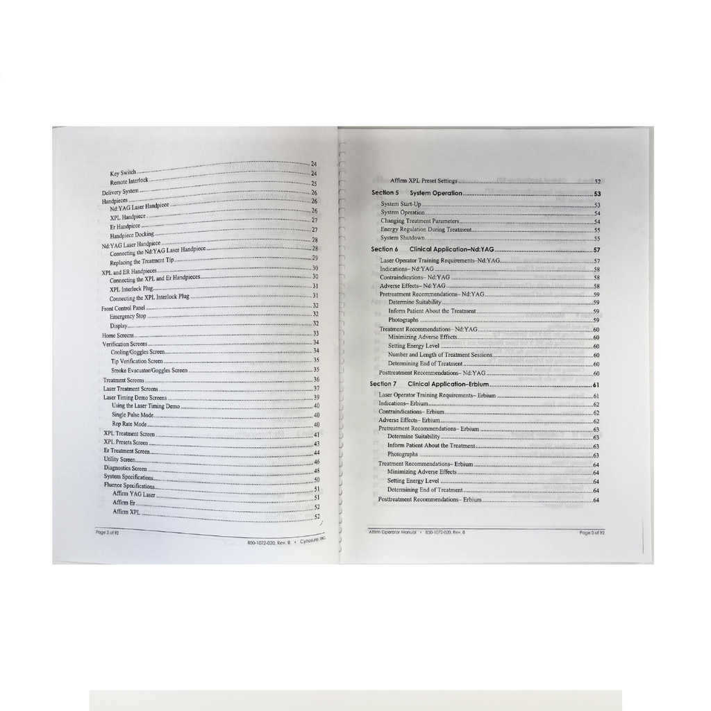 Cynosure Affirm, Anti-Aging Workstation, Operator Manual P/N 850-1072-020. Rev.8-1