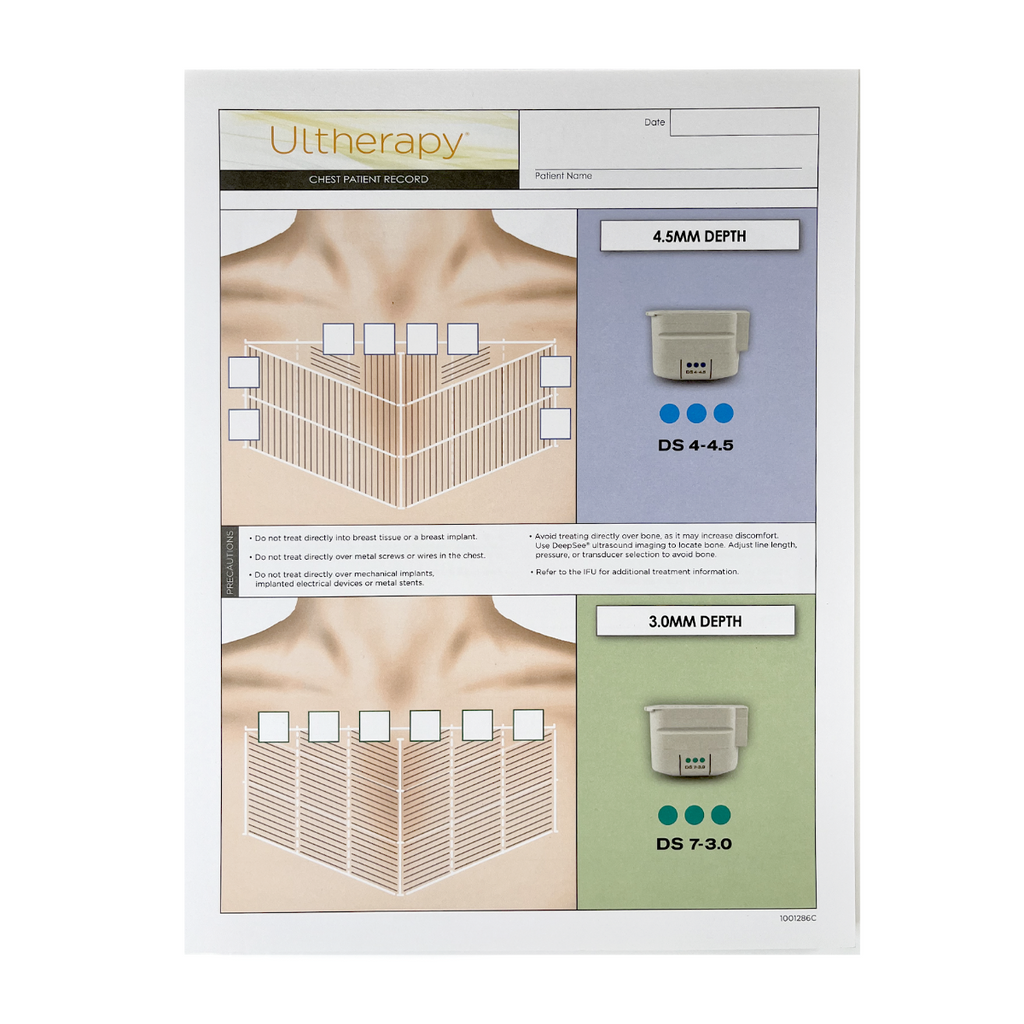 Ultherapy, Chest Patient Record, 4.5mm, 3.0mm & 1.5mm Depth P/N 1001286C (47 sheets)