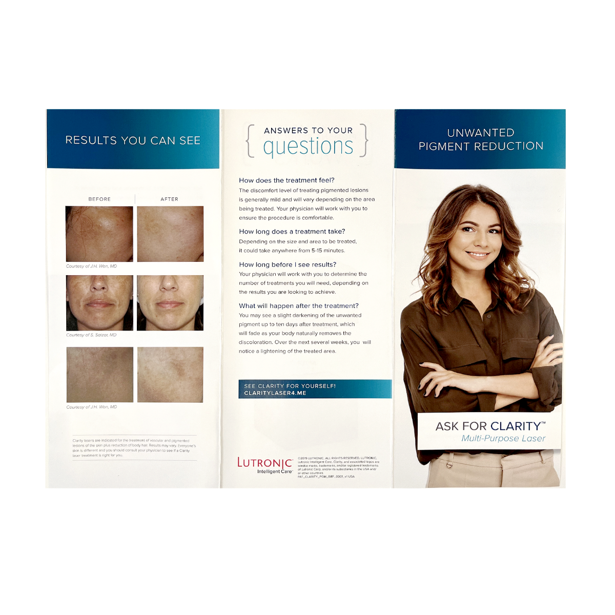 LUTRONIC, Unwanted Pigment Reduction, “Ask for Clarity” Multi-Purpose Laser, P/N PAR_CLARITY_PMG_BRF_0001_v1, 2019 (44 Pack)