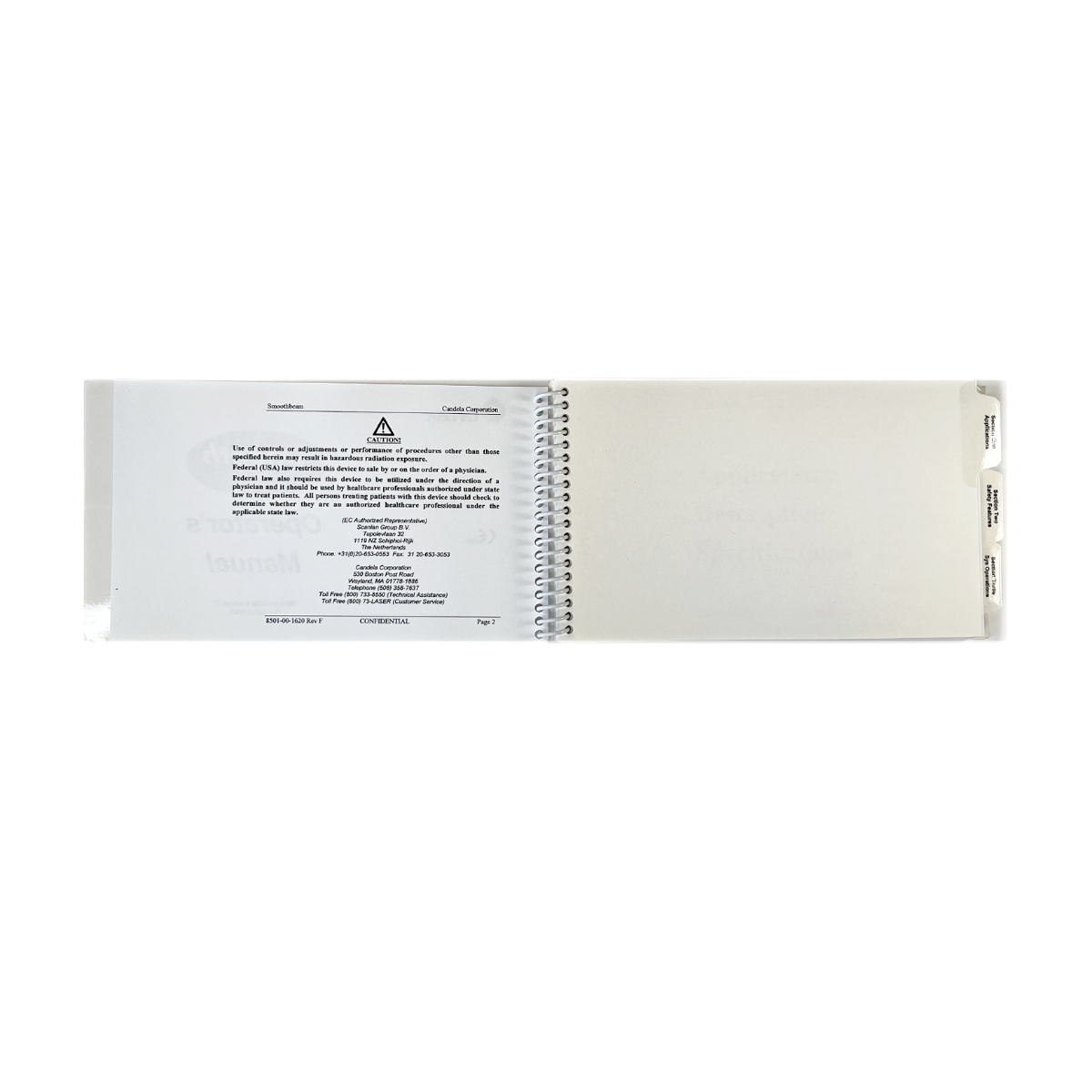 CANDELA, Smooth beam, Operator’s Manual, 8501-00-1620 Revision F, November 2003
