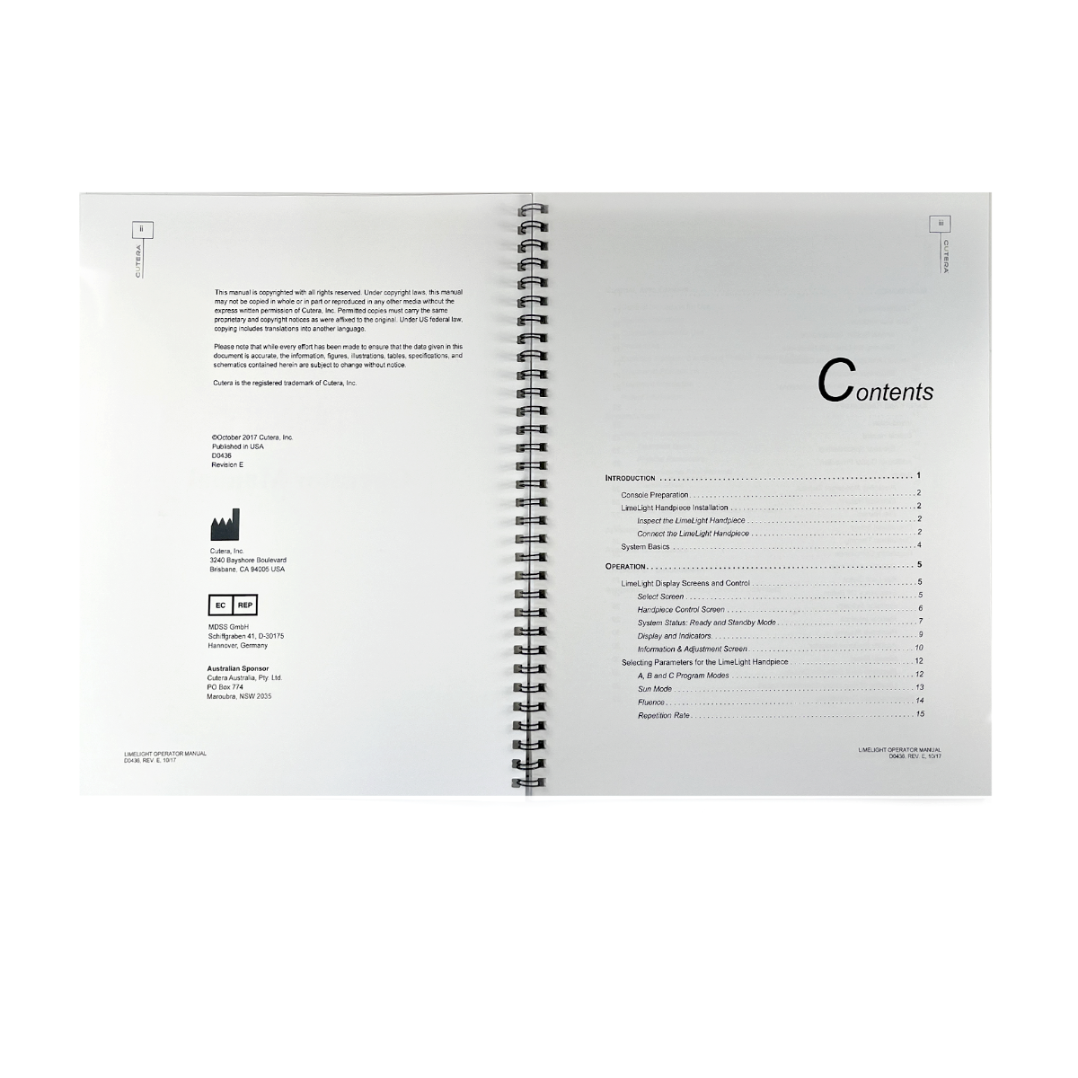 CUTERA, limelight Operator Manual, P/N D0436 Rev. E, 2017