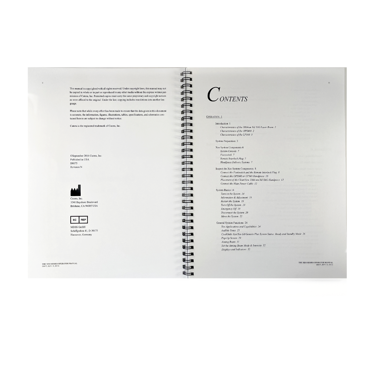 CUTERA, the Xeo Series Operator Manual, P/N D0075 Rev. N, 2016