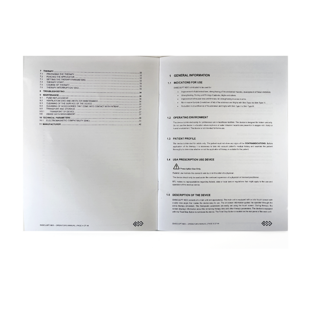 BTL Emsculpt NEO Operator's Manual Operation Guidelines Therapy Parameters Book